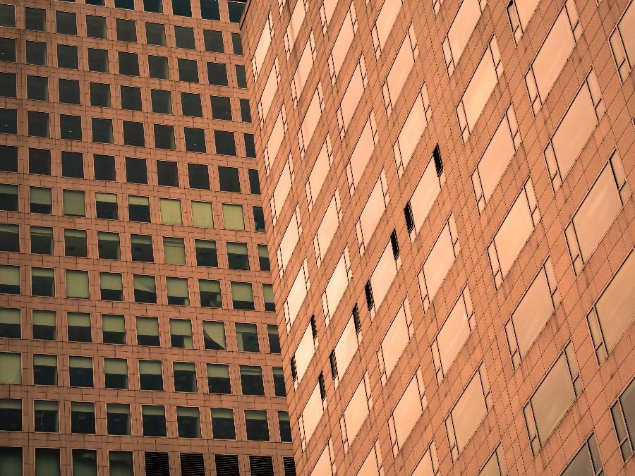 A picture of the visual intersection of the two towers in the Beijing Olympic Park