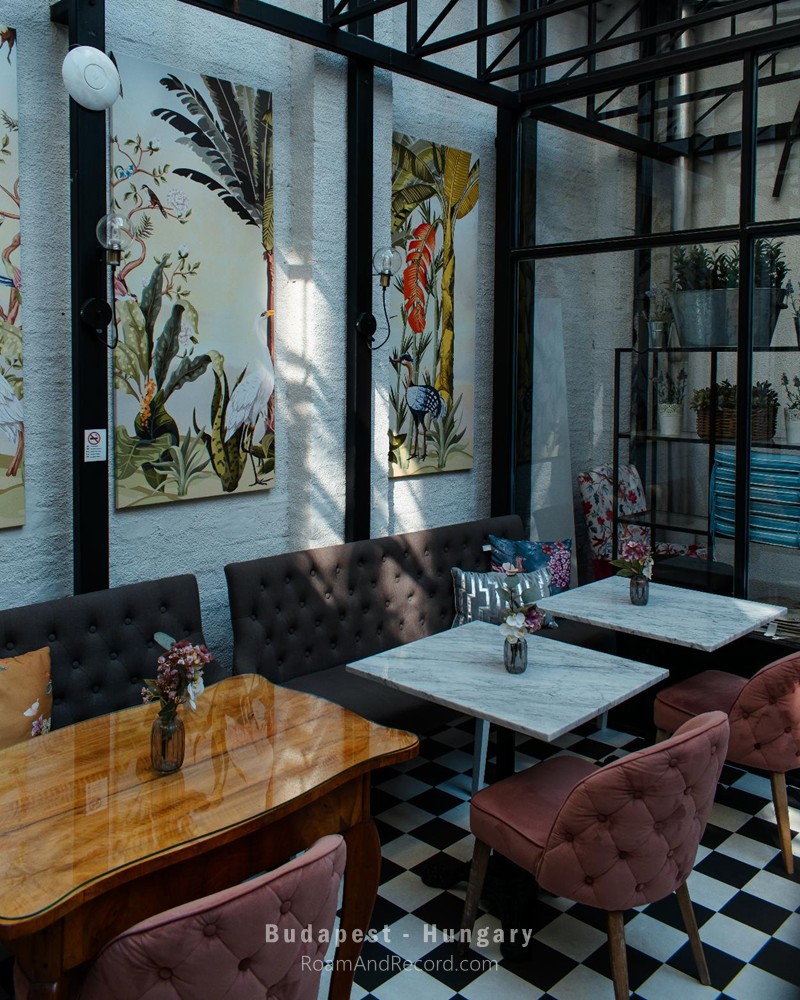 The breakfast room at House Beletage in Budapest, a charming old house turned into a cozy, welcoming hotel
