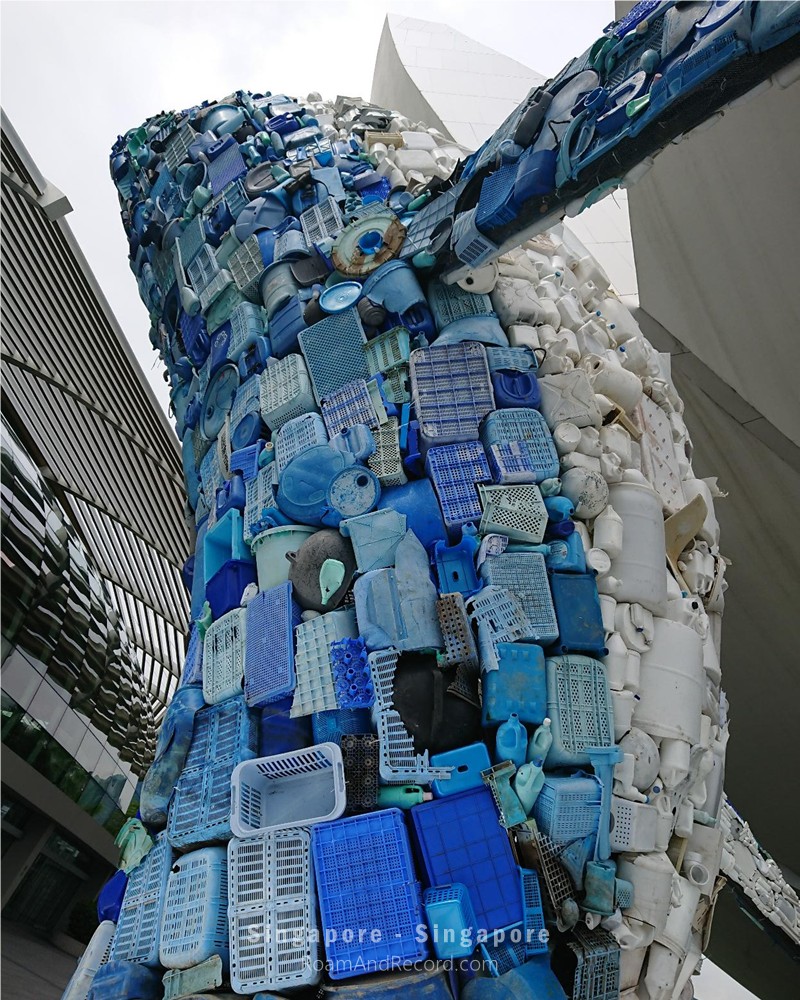 A whale sculpture outside Singapore’s ArtScience Museum, made from plastic waste recovered from the ocean