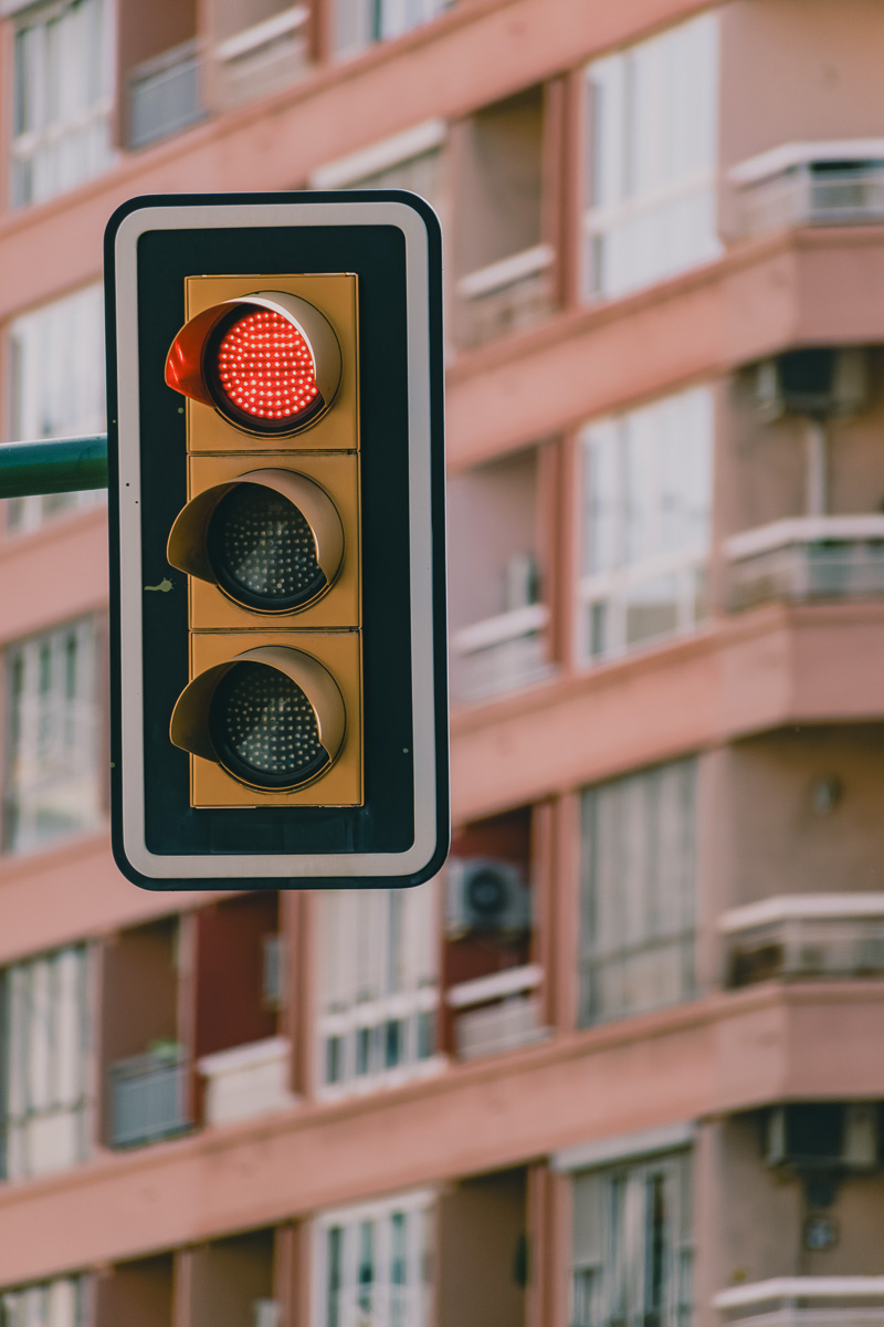 A red light that caught my attention on a walking path in Palma de Mallorca, Spain